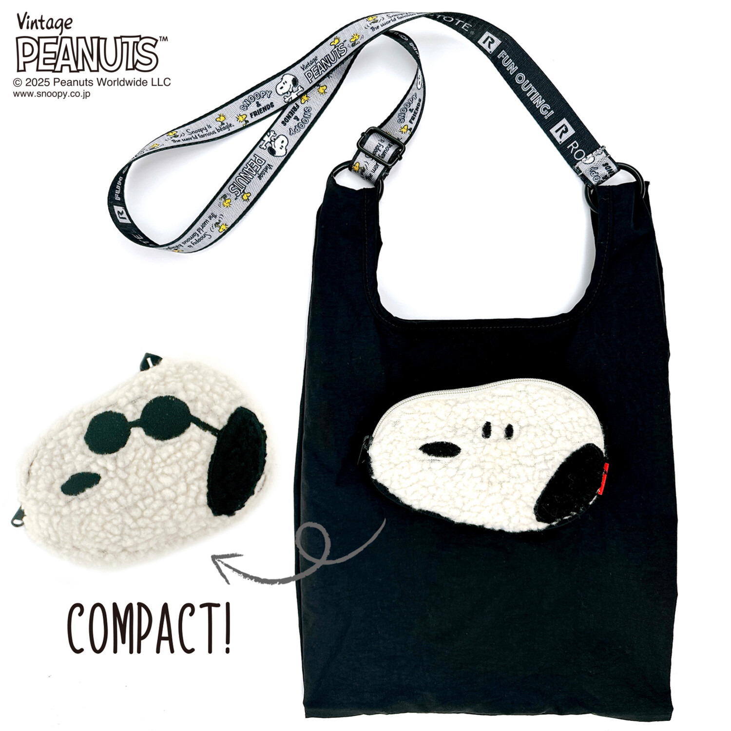 ルートート スヌーピーの ふたつの表情が楽しめる！ 収納可能な ミニショッパーバッグ