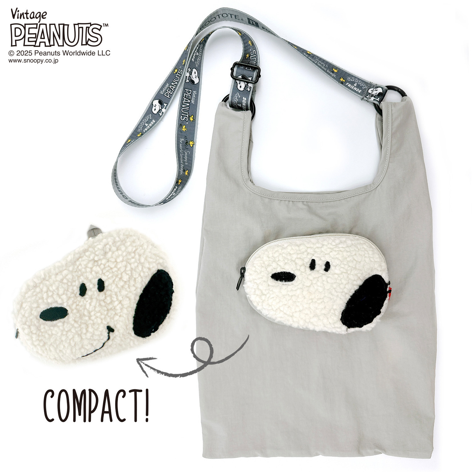 ルートート スヌーピーの ふたつの表情が楽しめる！ 収納可能な ミニショッパーバッグ