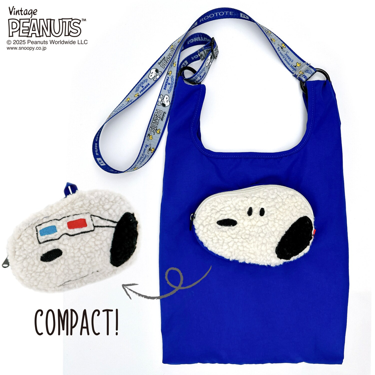 ルートート スヌーピーの ふたつの表情が楽しめる！ 収納可能な ミニショッパーバッグ