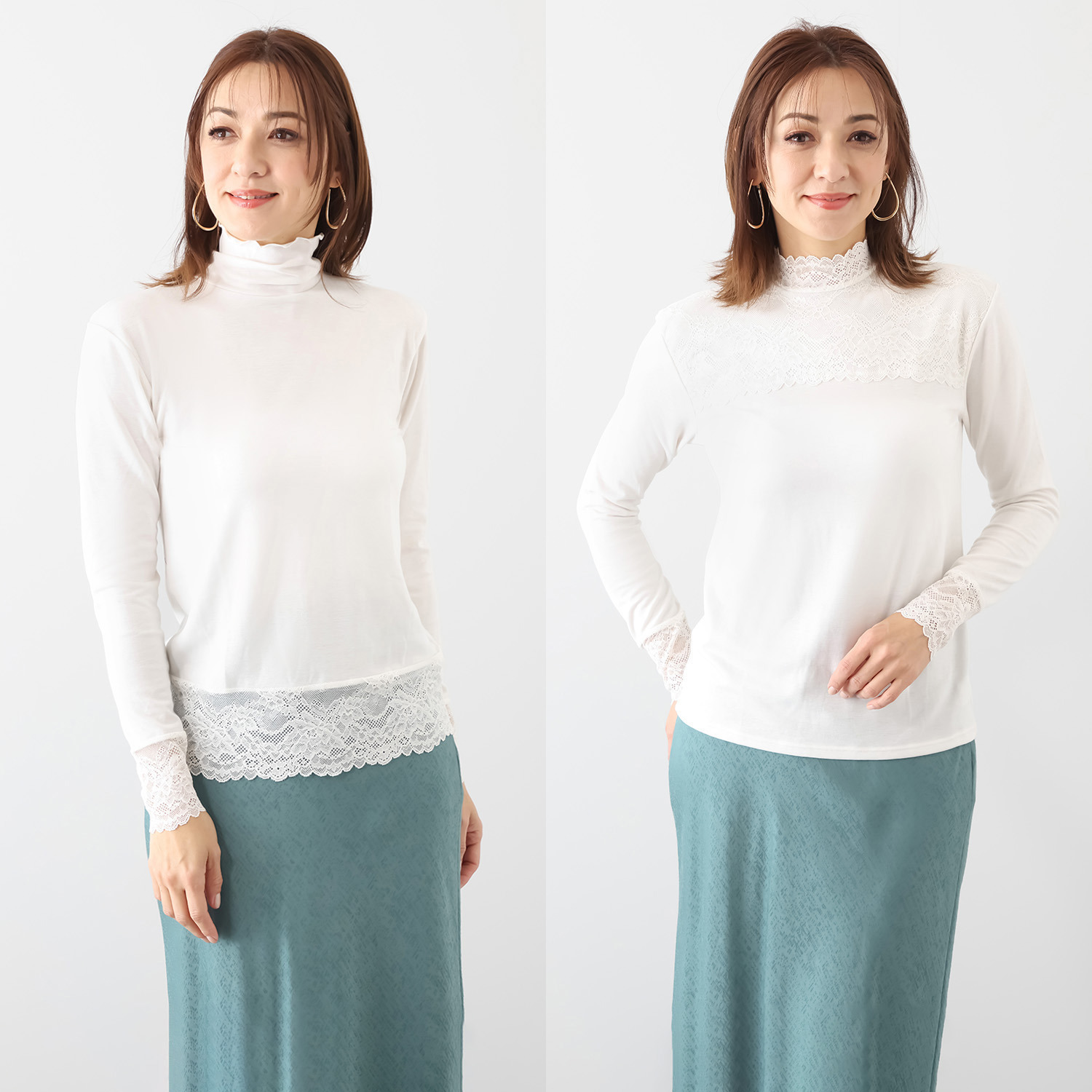 マリランテ 暖かい！蒸れにくい！ タケダレースアクセント エレガントプルオーバー デザイン違い２枚セット