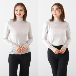 マリランテ 暖かい!蒸れにくい! タケダレースアクセント エレガントプルオーバー デザイン違い2枚セット