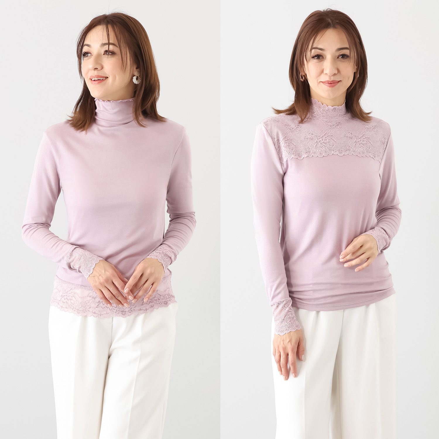 マリランテ 暖かい！蒸れにくい！ タケダレースアクセント エレガントプルオーバー デザイン違い２枚セット
