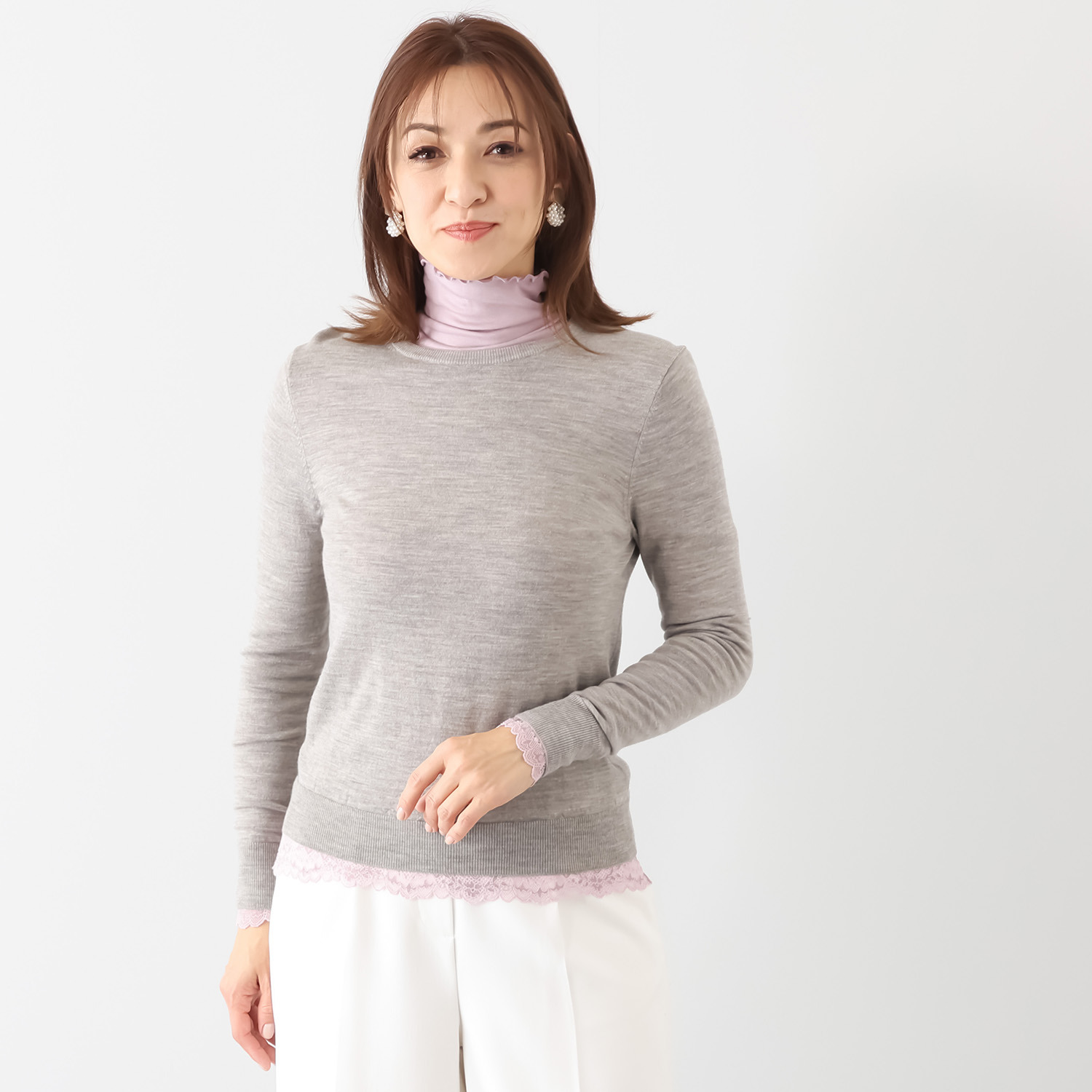 マリランテ 暖かい！蒸れにくい！ タケダレースアクセント エレガントプルオーバー デザイン違い２枚セット