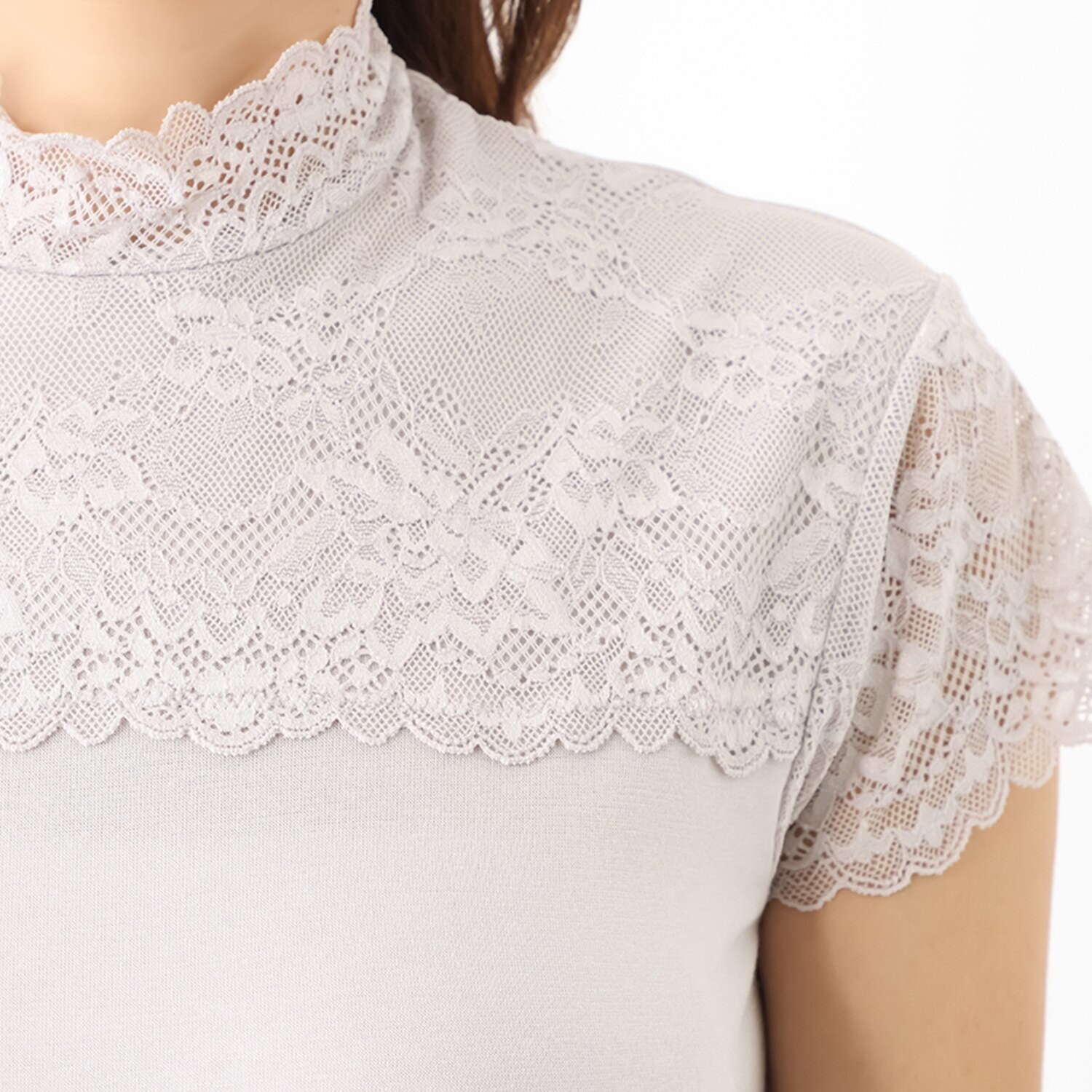 マリランテ 暖かい！蒸れにくい！ 柔らかのびのび快適素材 タケダレースアクセント フレンチ袖プルオーバー