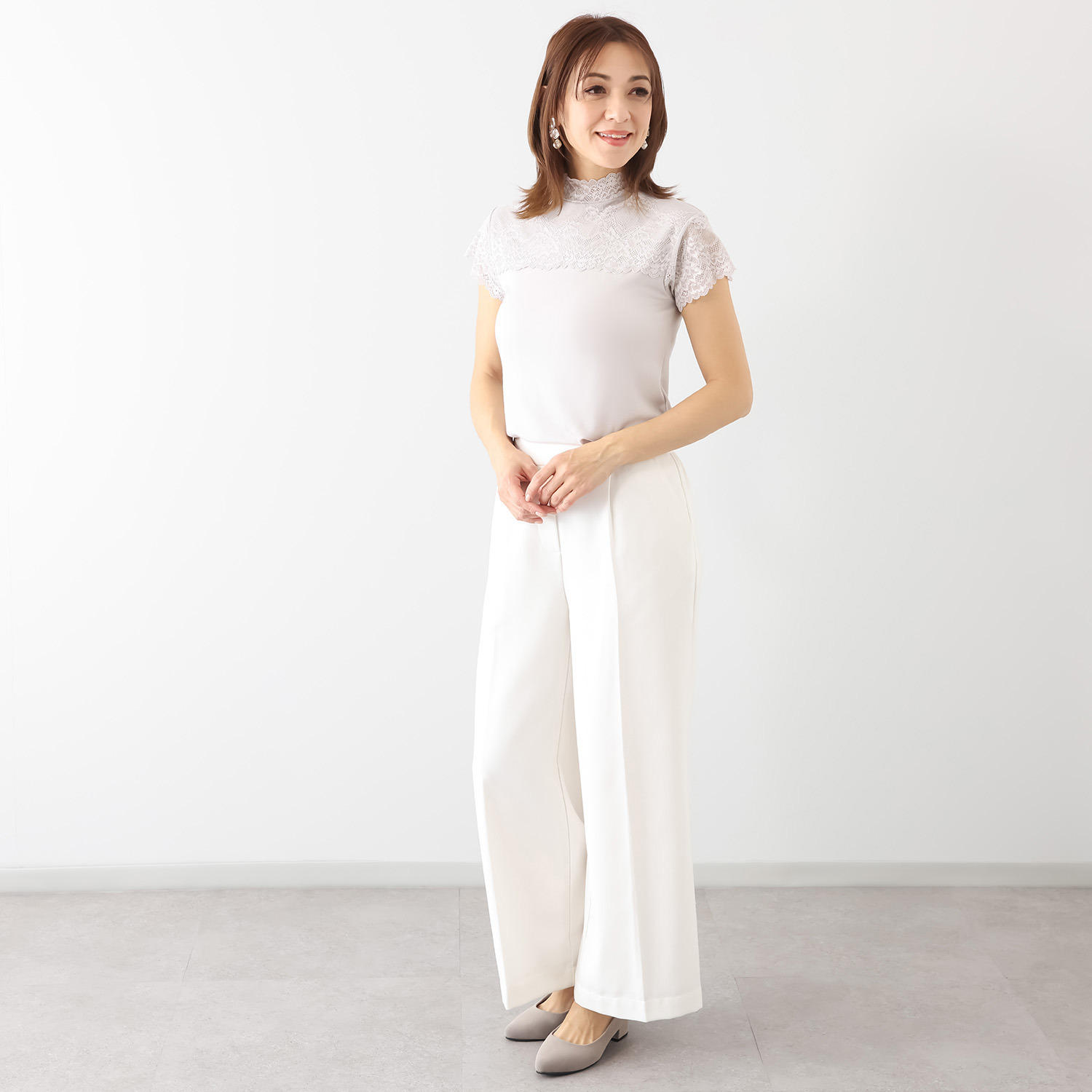 マリランテ 暖かい！蒸れにくい！ 柔らかのびのび快適素材 タケダレースアクセント フレンチ袖プルオーバー