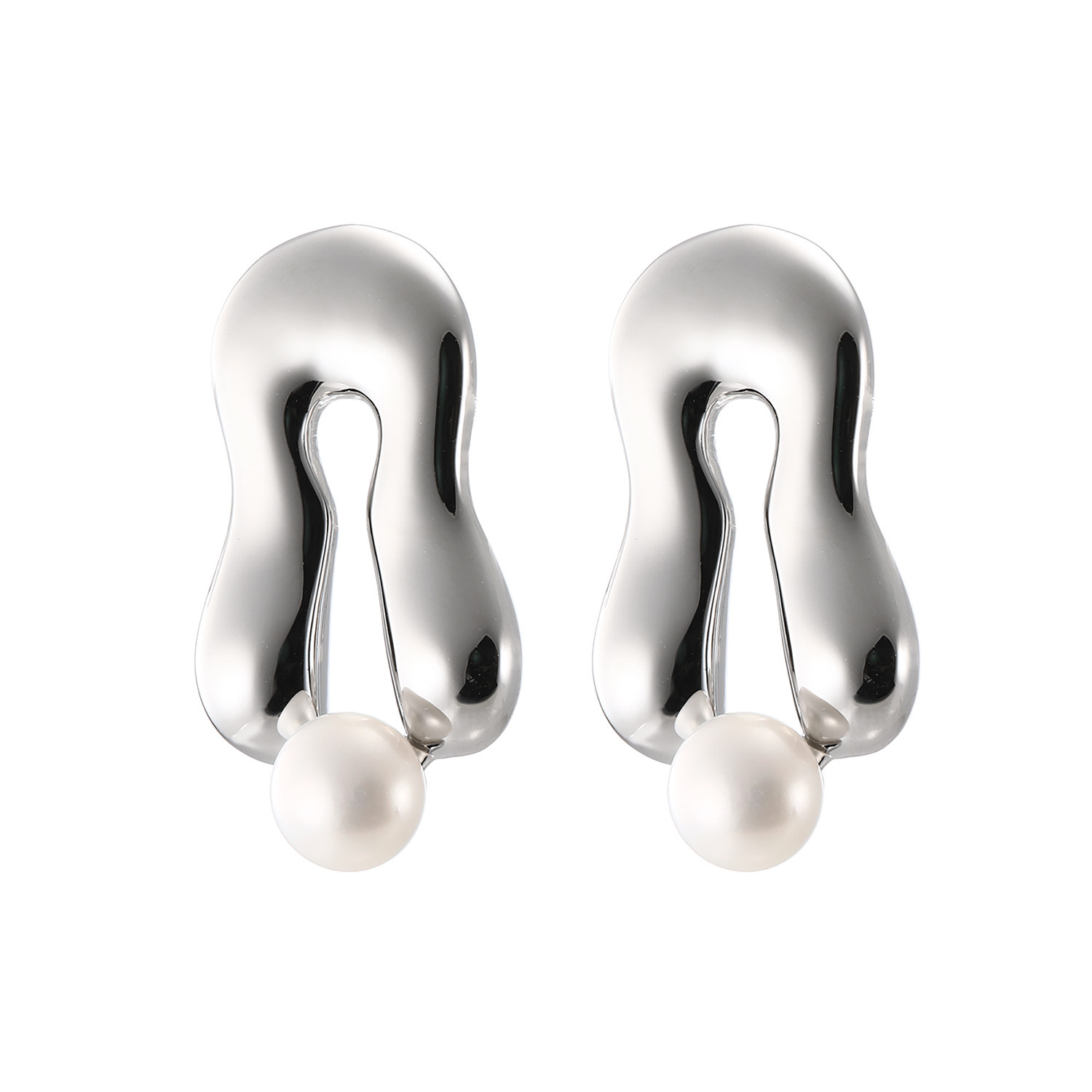 エアリーフェアリー 淡水パール＆メタル モダンアートスタイル イヤリング／ピアス