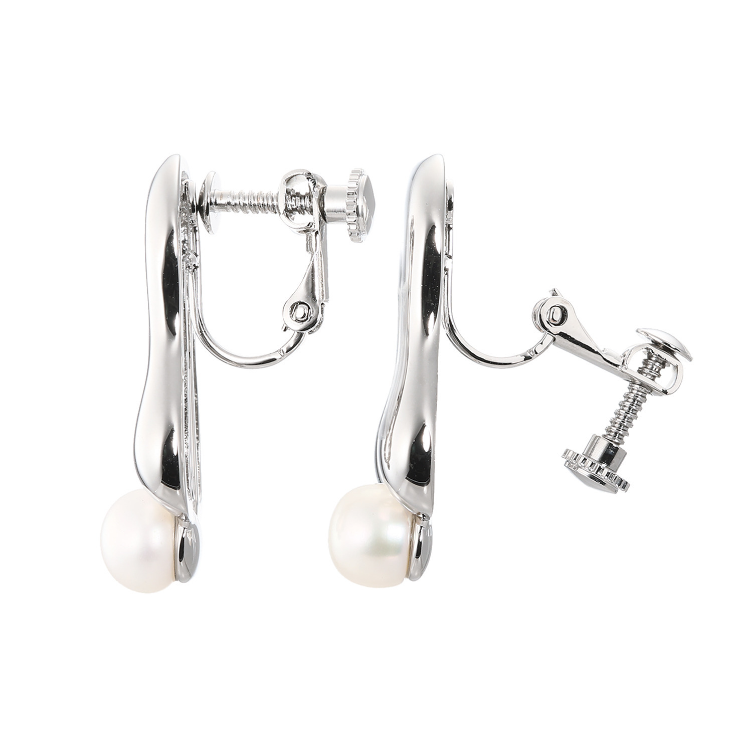 エアリーフェアリー 淡水パール＆メタル モダンアートスタイル イヤリング／ピアス