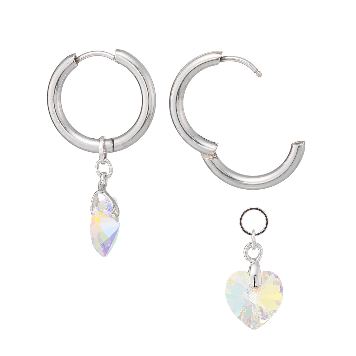 キラキラギフト バイ　アビステ ステンレス クリスタルガラス ハートモティーフ イヤリング／ピアス