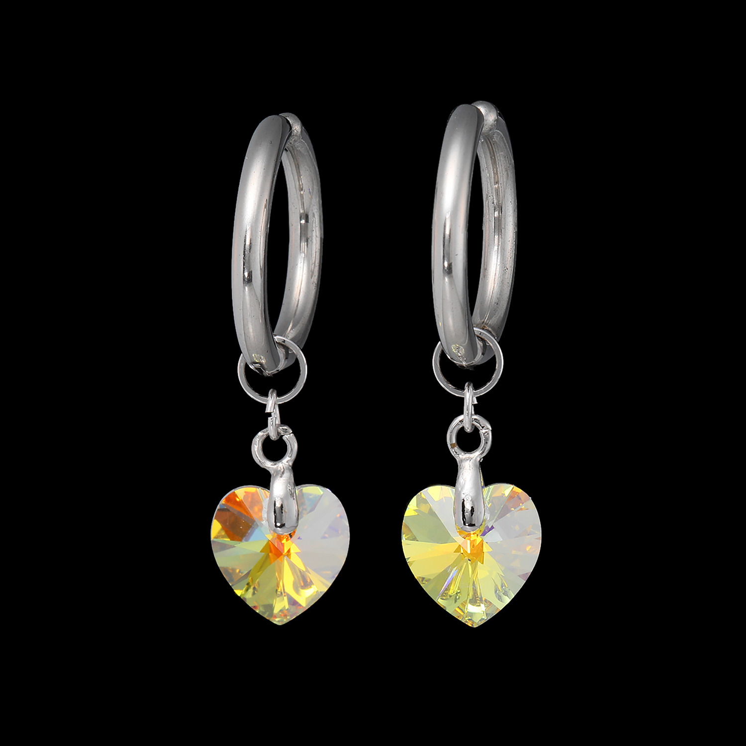 キラキラギフト バイ　アビステ ステンレス クリスタルガラス ハートモティーフ イヤリング／ピアス