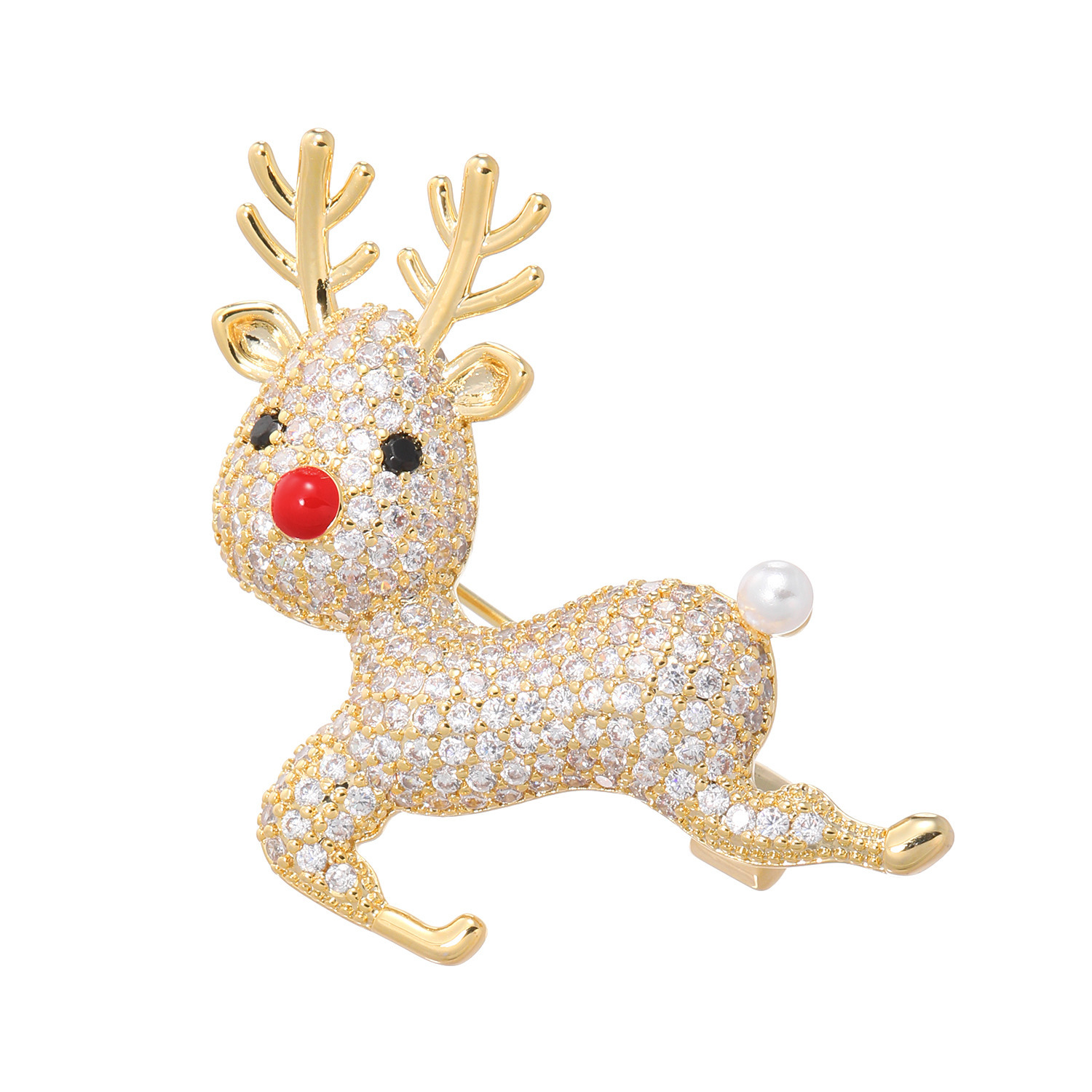キラキラギフト バイ　アビステ ビジュウ＆ガラスパール トナカイモティーフ ブローチ