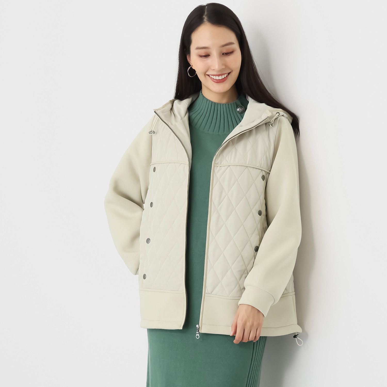 エムズ　スタイル キルト＆ダンボール切替 パイピングアクセント Ａラインシルエット フーディーブルゾン