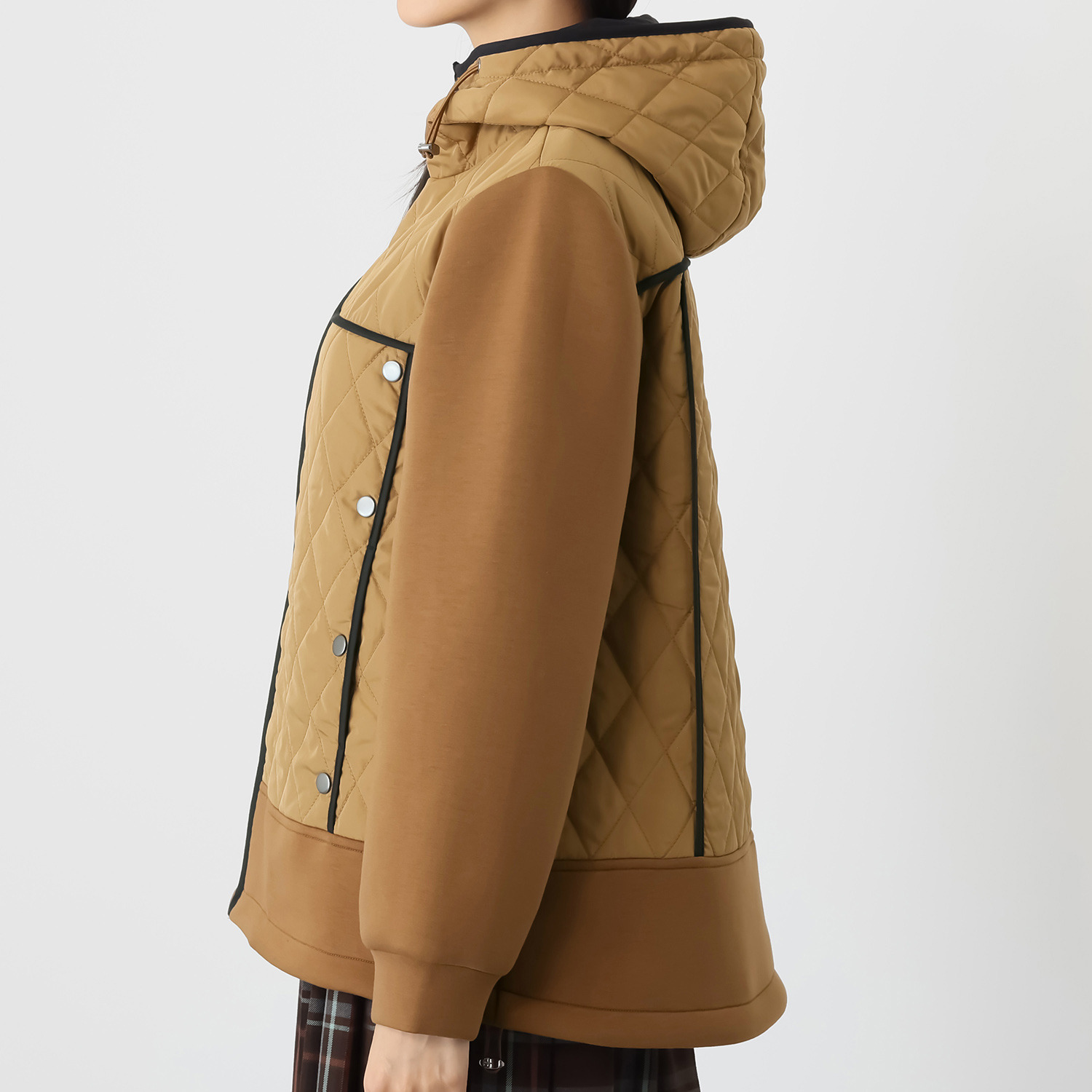 エムズ　スタイル キルト＆ダンボール切替 パイピングアクセント Ａラインシルエット フーディーブルゾン