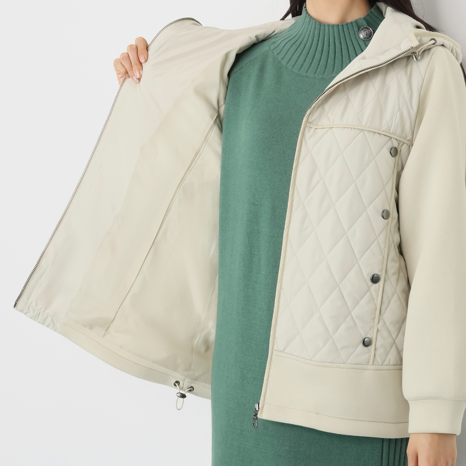 エムズ　スタイル キルト＆ダンボール切替 パイピングアクセント Ａラインシルエット フーディーブルゾン