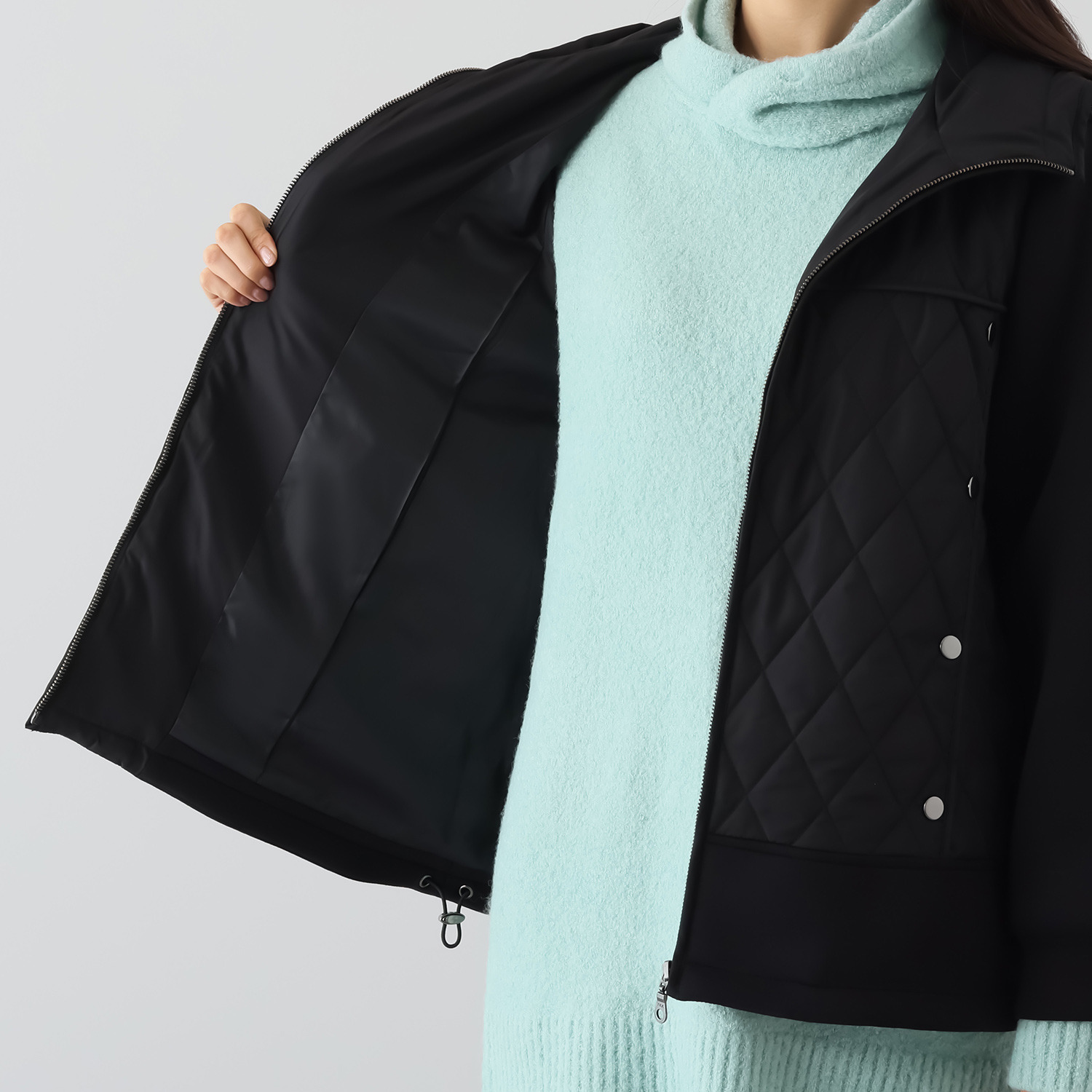 エムズ　スタイル キルト＆ダンボール切替 パイピングアクセント Ａラインシルエット フーディーブルゾン