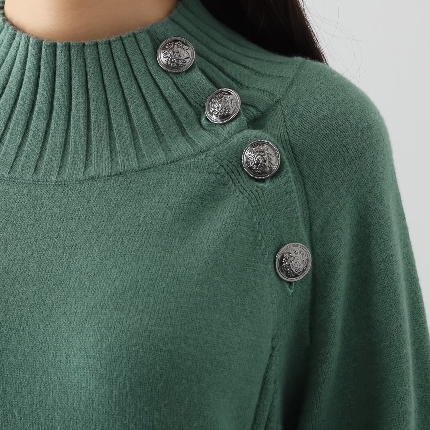 エムズ　スタイル ボタンアクセント リブ編切替デザイン ニットワンピース