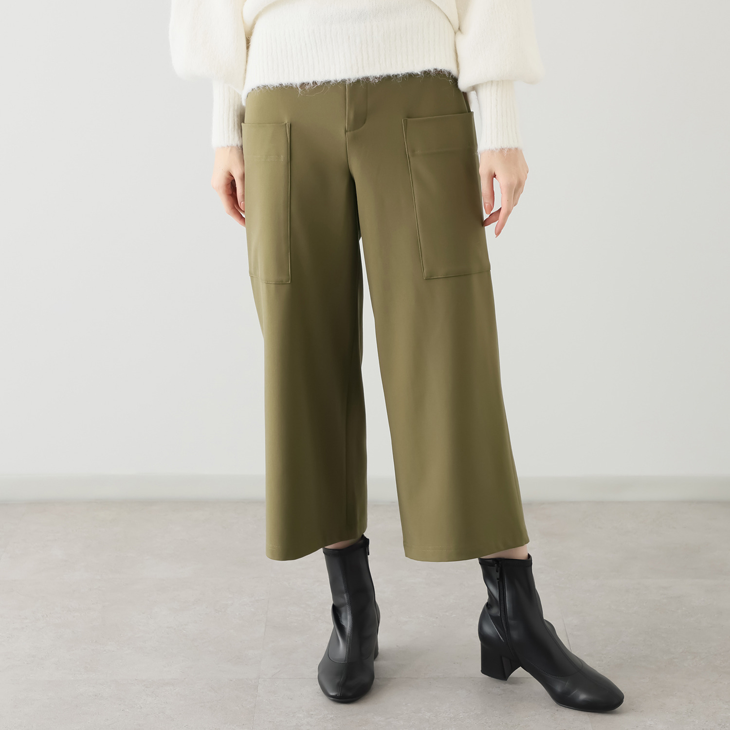 エムズ　スタイル コスミカルウォーム裏起毛 ソフトカーゴ クロップトワイドパンツ