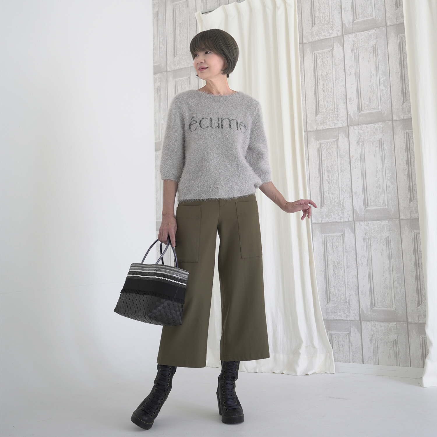 エムズ　スタイル コスミカルウォーム裏起毛 ソフトカーゴ クロップトワイドパンツ