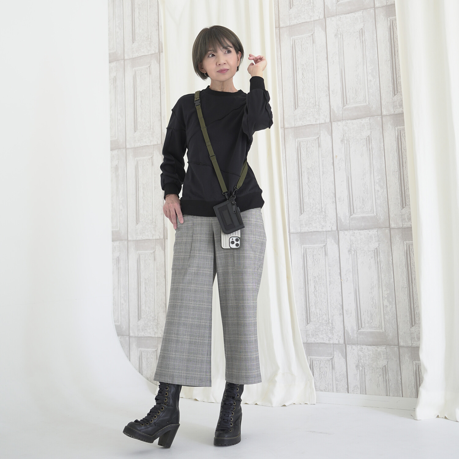 エムズ　スタイル コスミカルウォーム裏起毛 ソフトカーゴ クロップトワイドパンツ