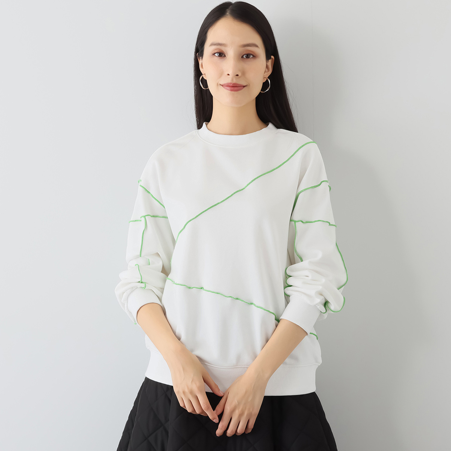 エムズ　スタイル ソフトミニ裏毛 アシンメトリー切替 メロウデザイン 大人トレーナー