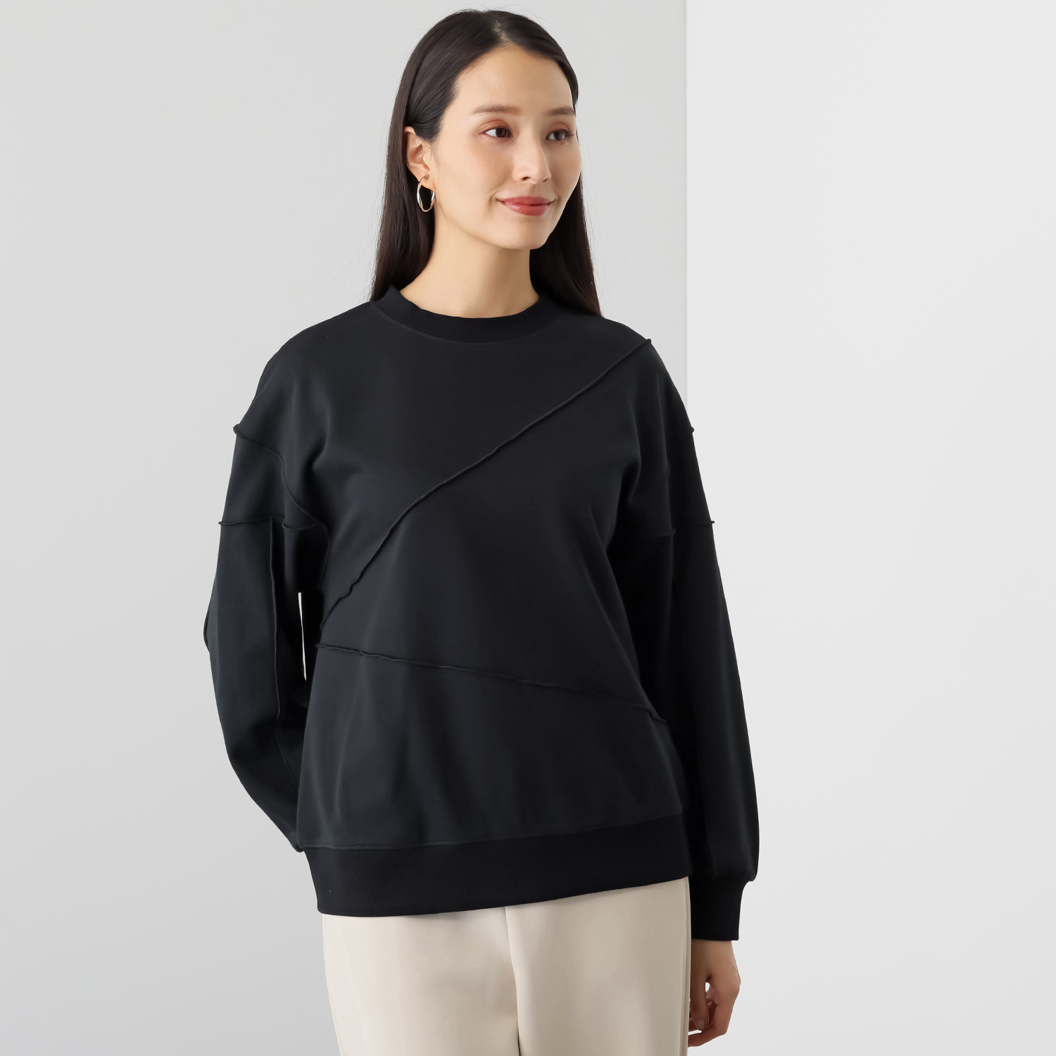 エムズ　スタイル ソフトミニ裏毛 アシンメトリー切替 メロウデザイン 大人トレーナー