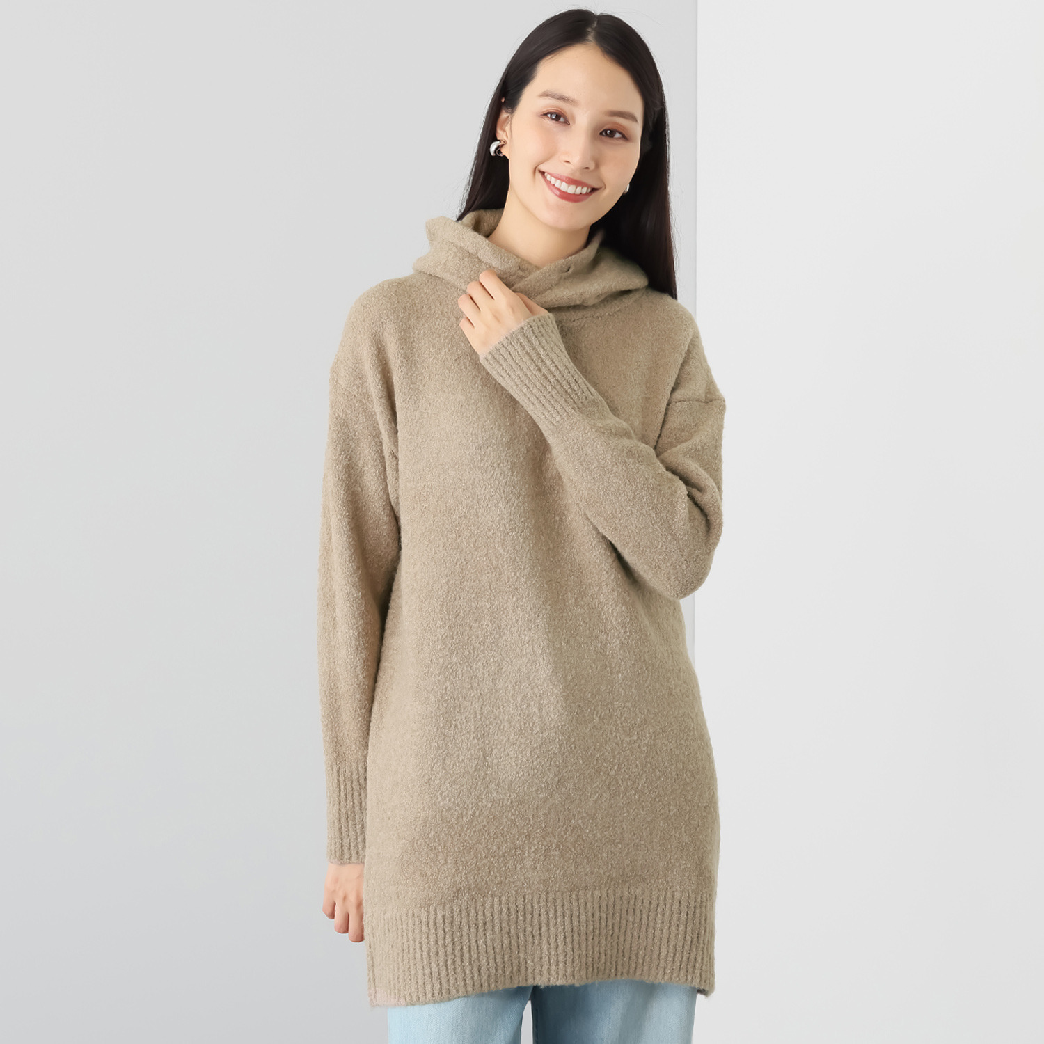 エムズ　スタイル ブークレニット フーディーデザイン チュニックプルオーバー