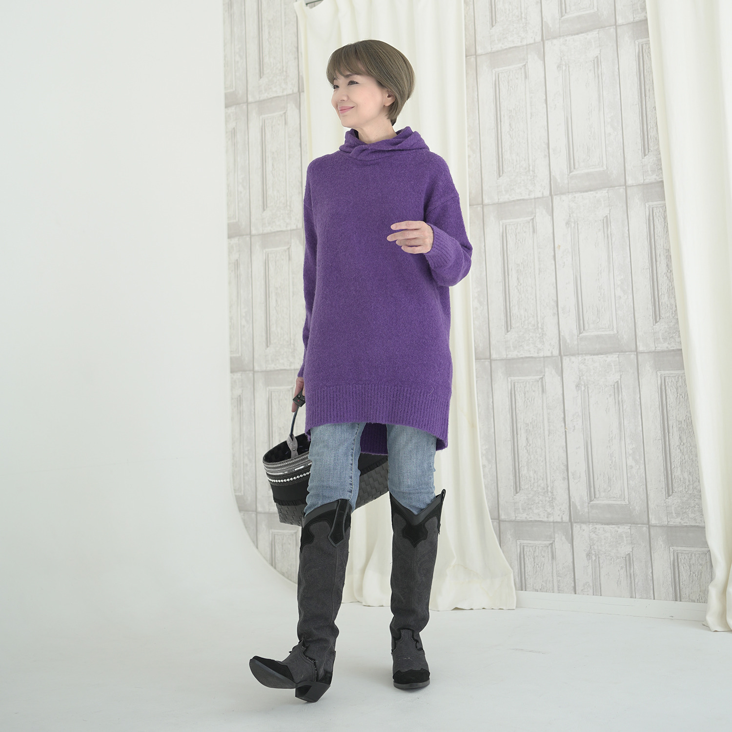 エムズ　スタイル ブークレニット フーディーデザイン チュニックプルオーバー