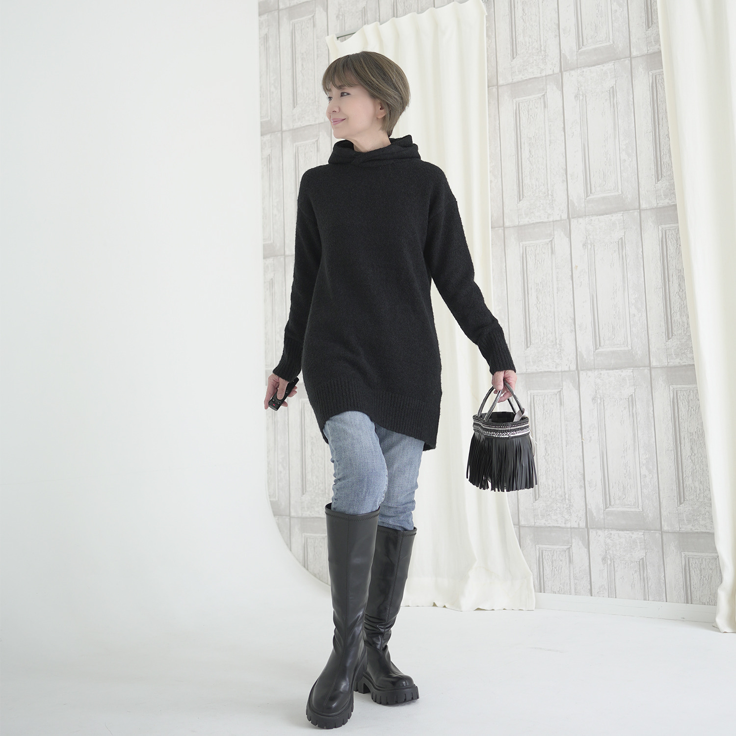 エムズ　スタイル ブークレニット フーディーデザイン チュニックプルオーバー