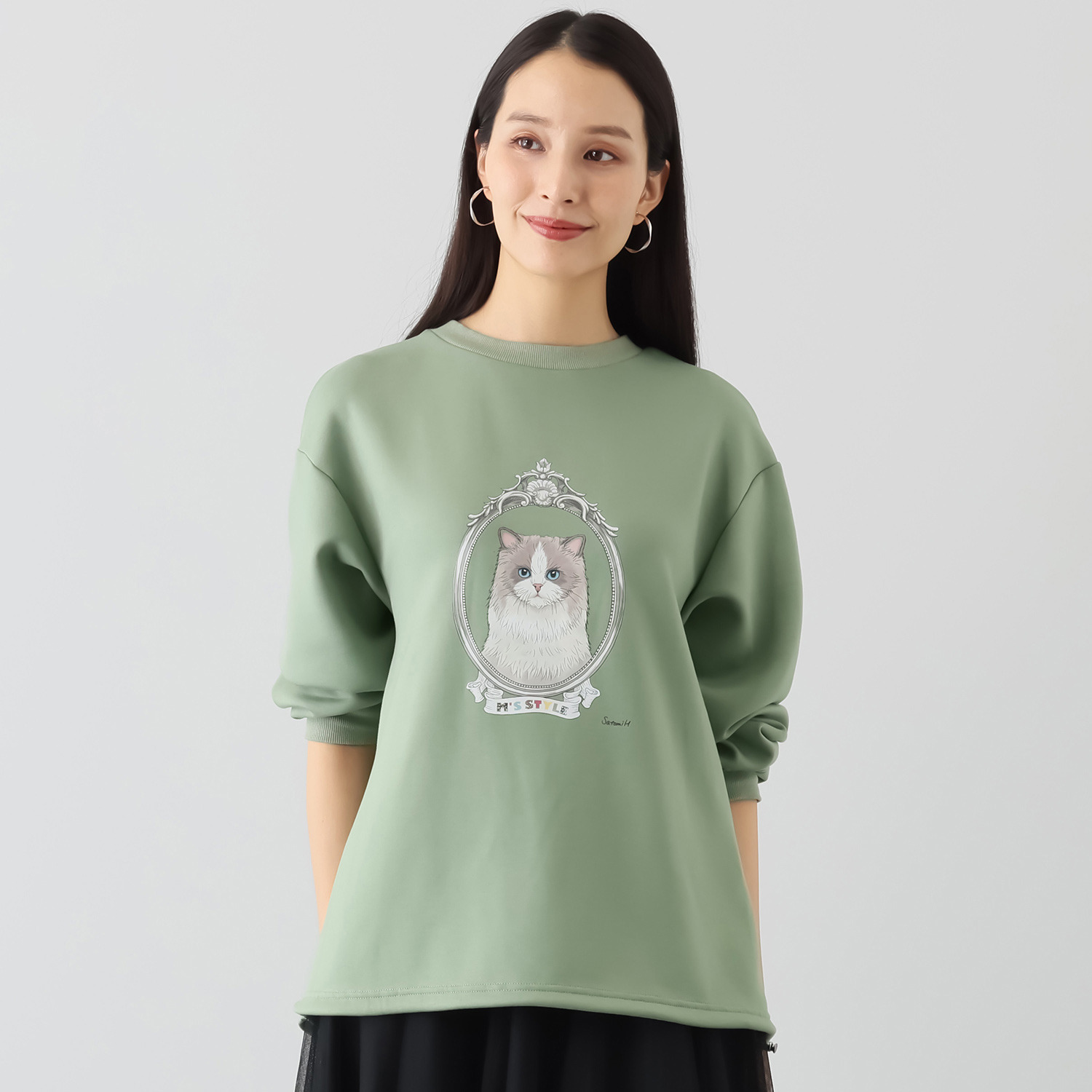 エムズ　スタイル ライトダンボール キャットプリント デザインプルオーバー