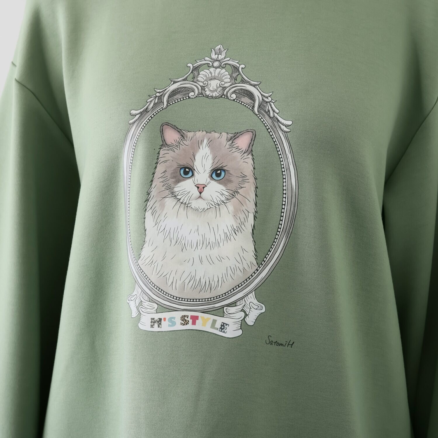 エムズ　スタイル ライトダンボール キャットプリント デザインプルオーバー