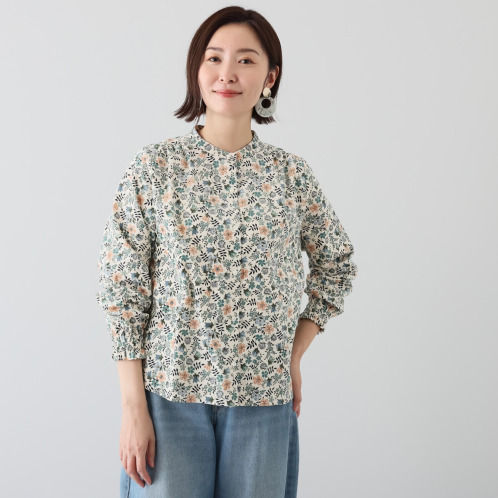 ソソット　リバティプリント　コットンコーデュロイ　袖シャーリング　ブラウス