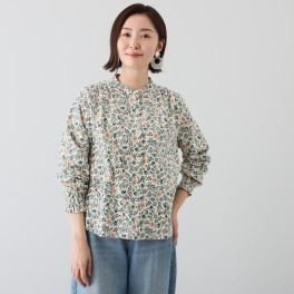 ソソット リバティプリント コットンコーデュロイ 袖シャーリング ブラウス