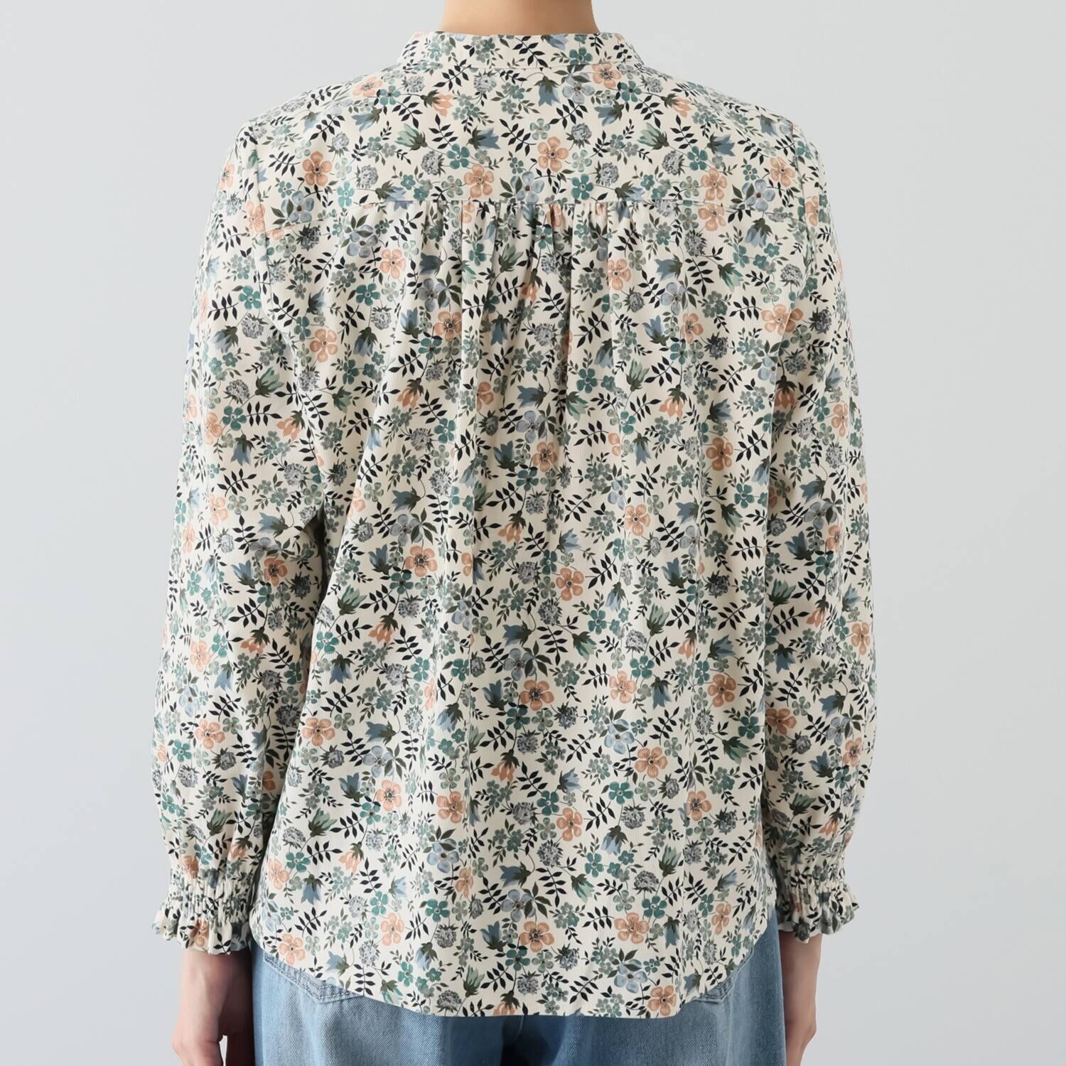 ソソット リバティプリント コットンコーデュロイ 袖シャーリング ブラウス