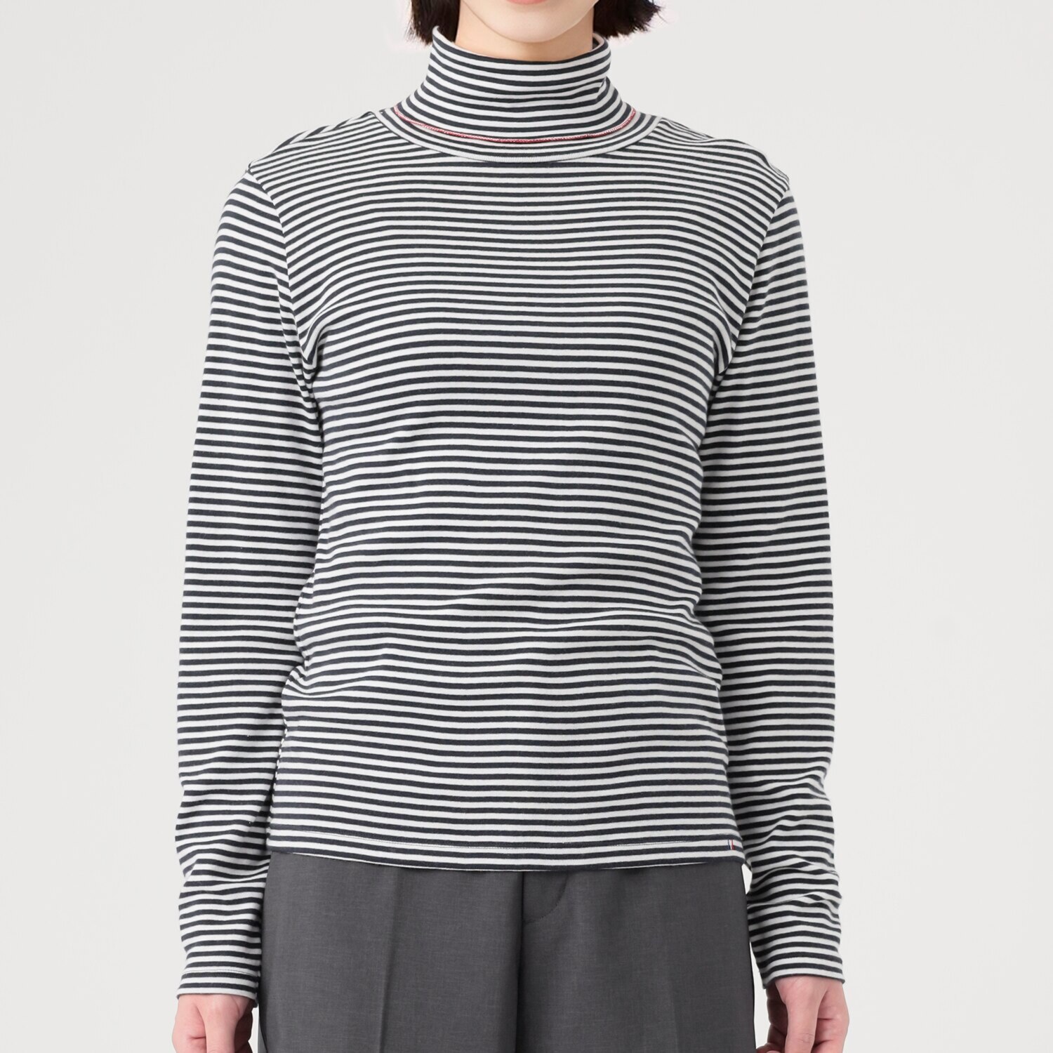 ポンデシャロン 日本製 ボーダータートルネック プルオーバー