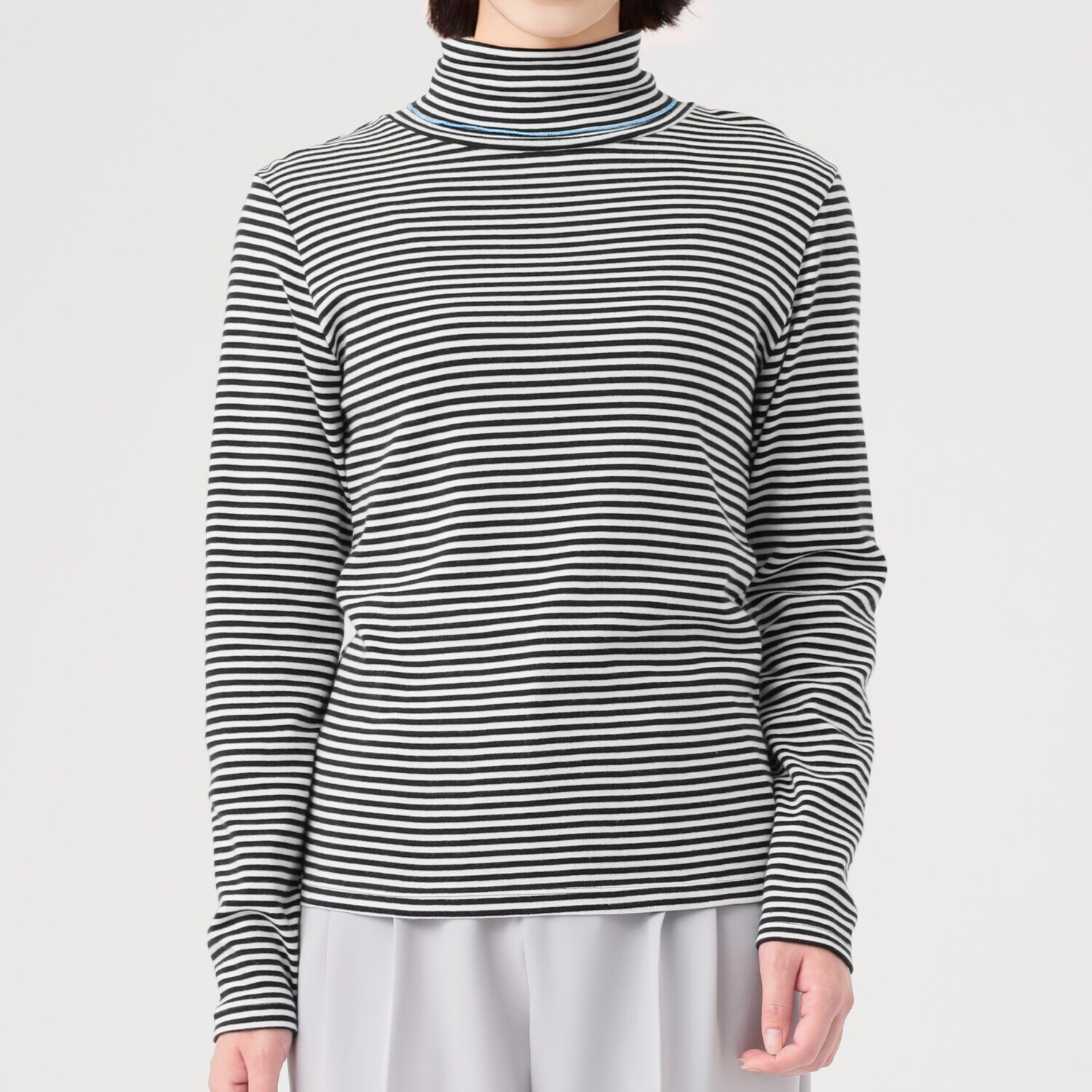 ポンデシャロン 日本製 ボーダータートルネック プルオーバー