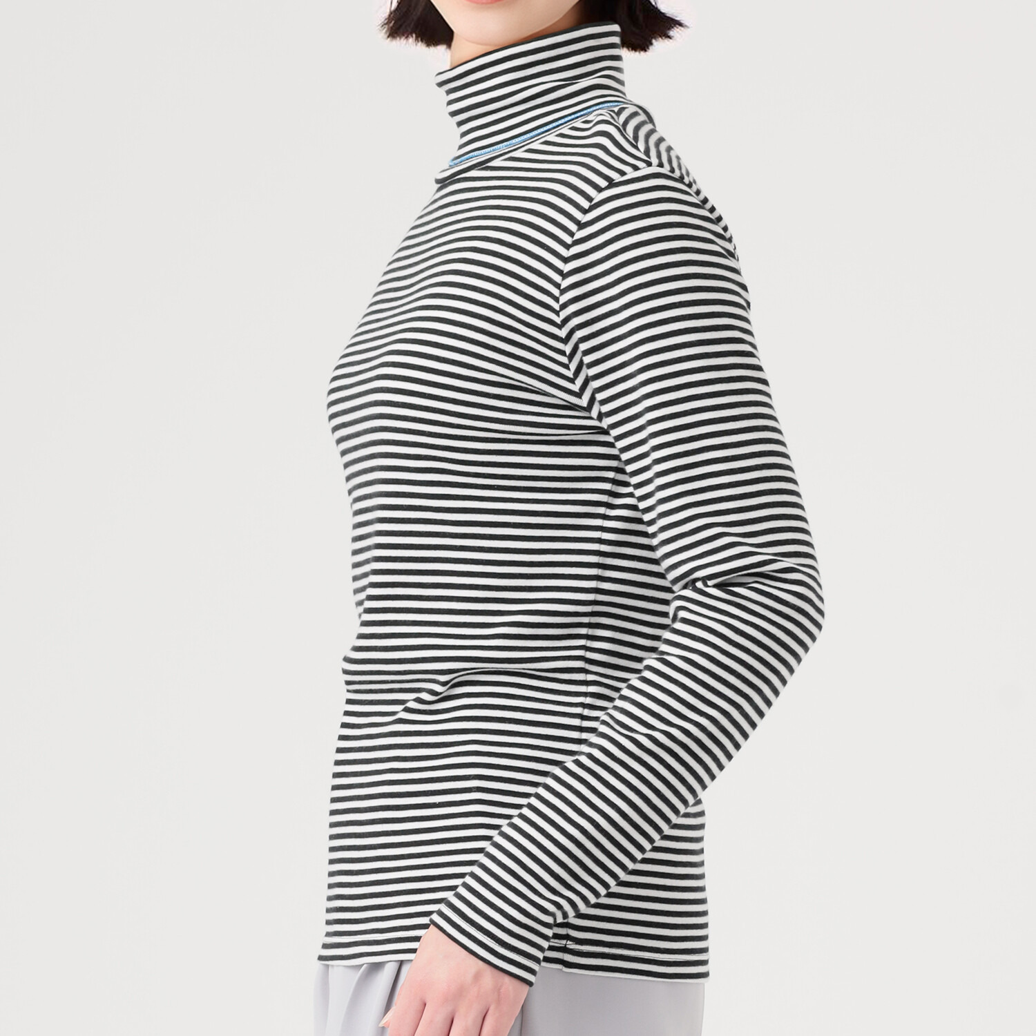 ポンデシャロン 日本製 ボーダータートルネック プルオーバー