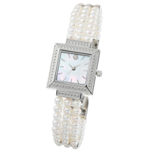 パール　ユリマ　無調色有核淡水パール＆　ダイヤモンド　スクエアフェイス　ウォッチ
