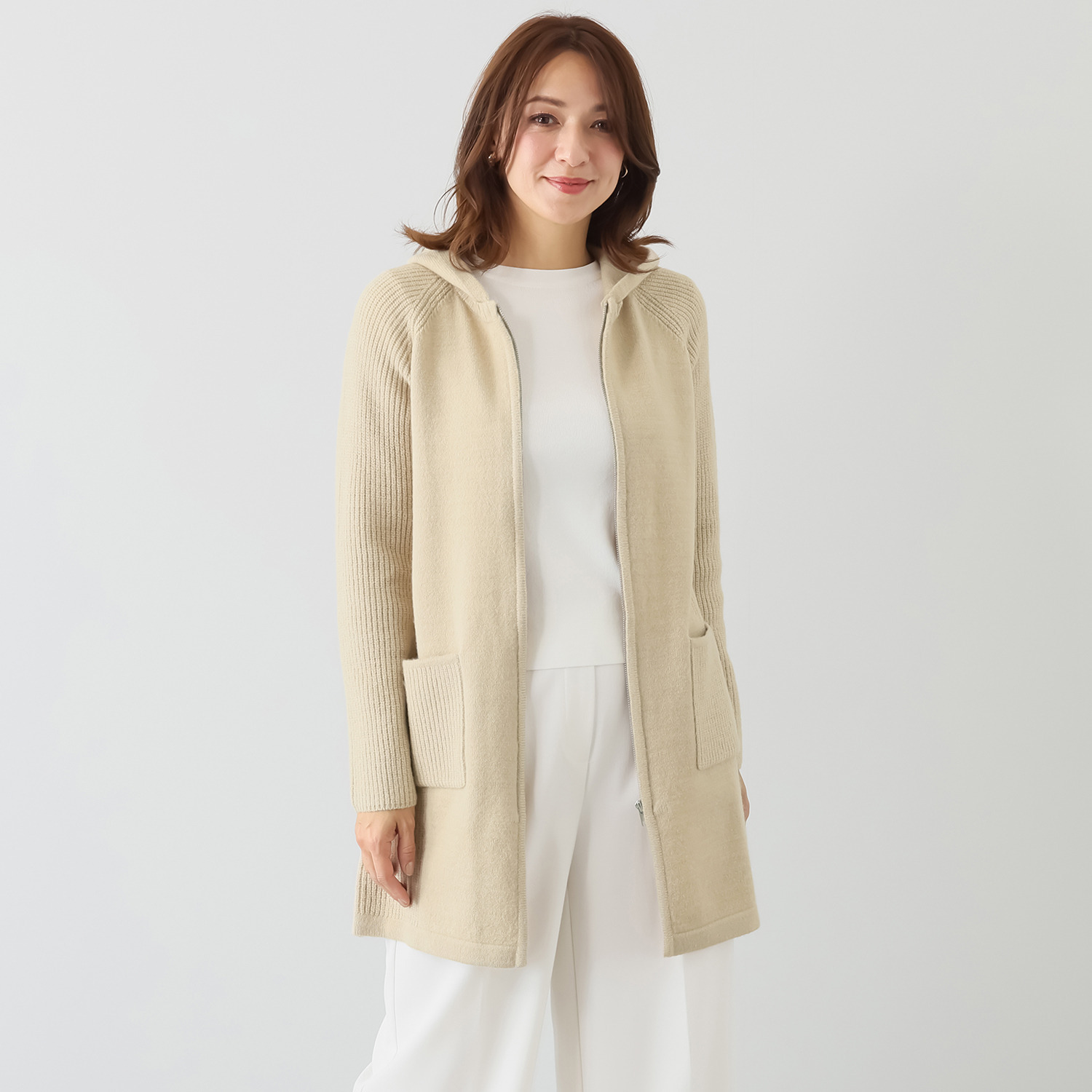 ダジュール フード付 ニットカーディガン