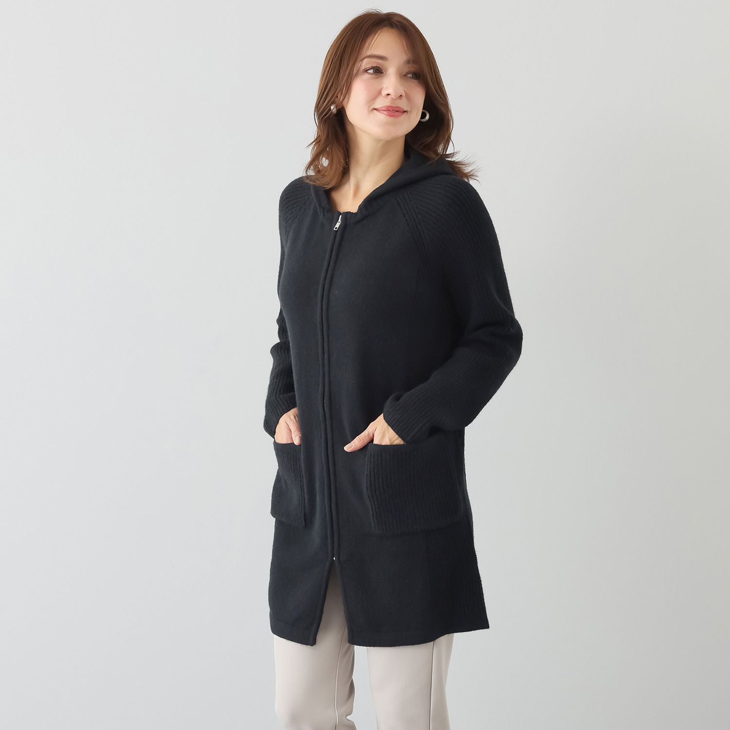ダジュール フード付 ニットカーディガン