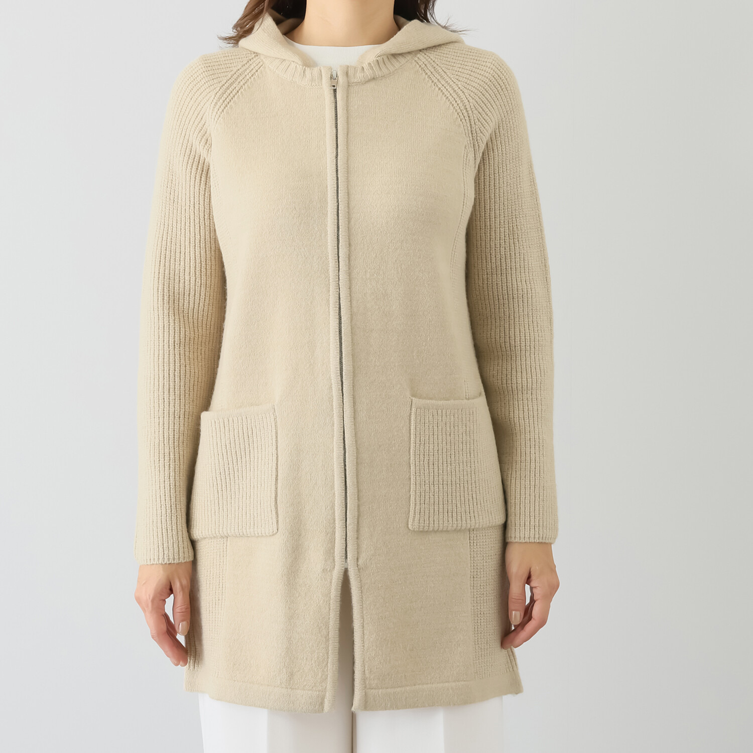 ダジュール フード付 ニットカーディガン