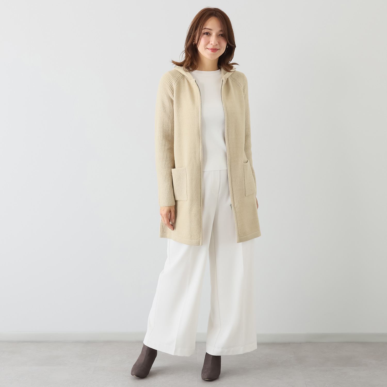 ダジュール フード付 ニットカーディガン