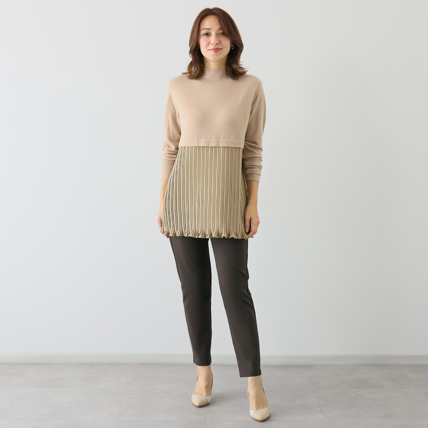 ダジュール プリーツドッキング ニットチュニック