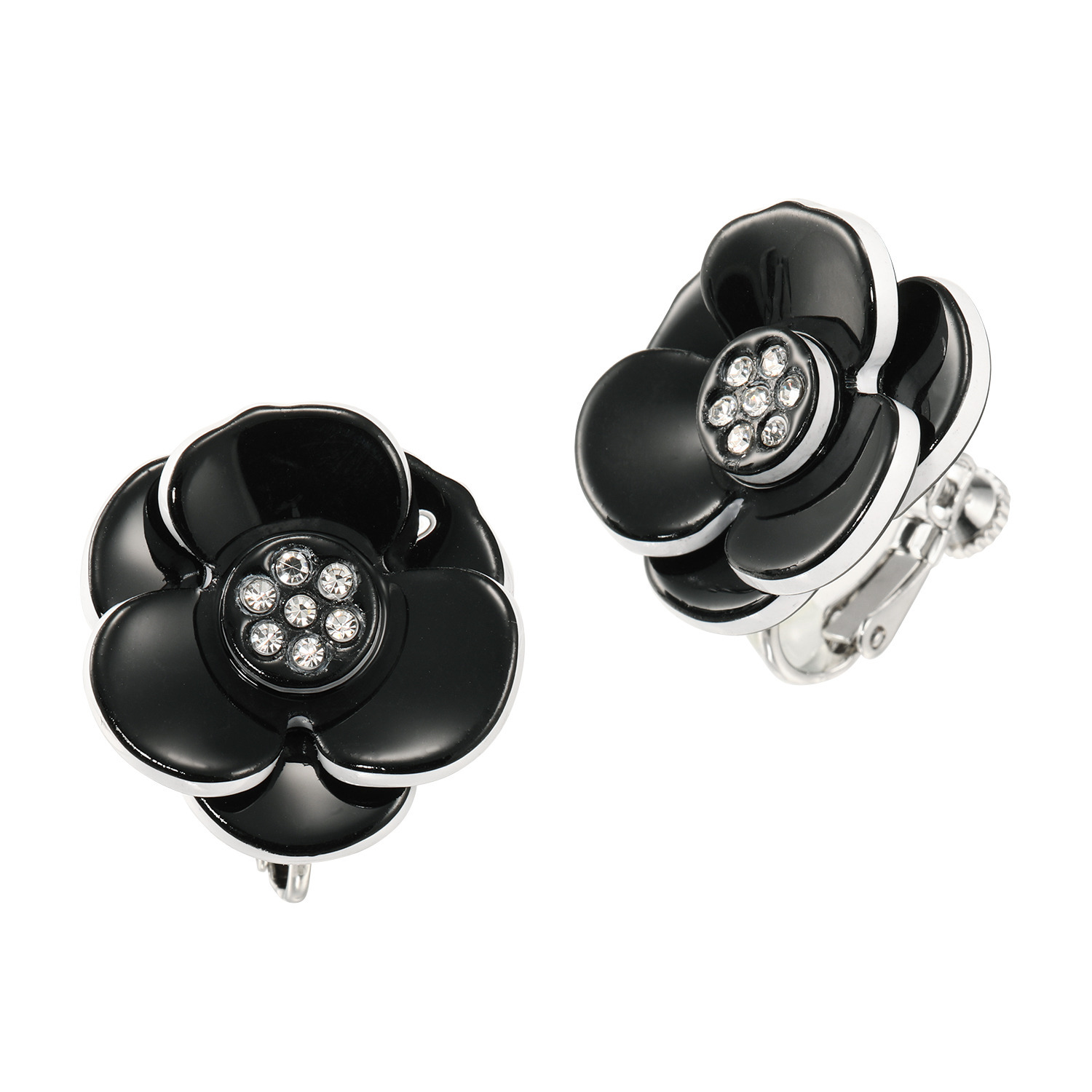 エスアンドアール ブラック＆ホワイト カメリアモティーフ イヤリング／ピアス