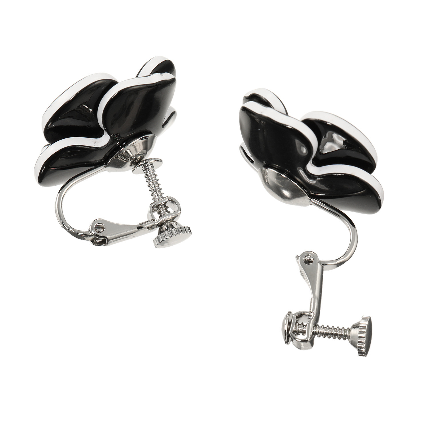 エスアンドアール ブラック＆ホワイト カメリアモティーフ イヤリング／ピアス