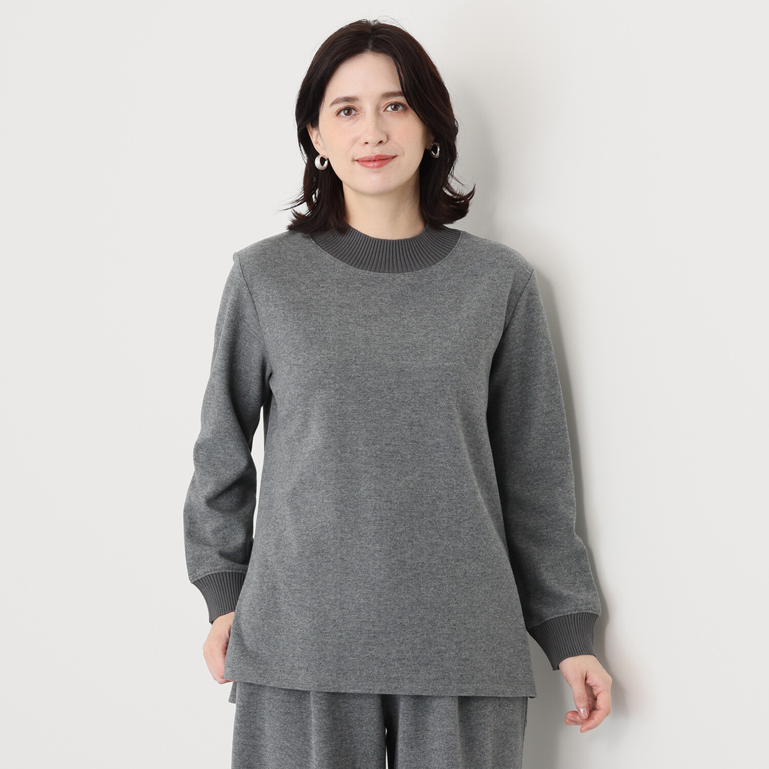 ルナリア 包まれたい心地良さ！ コットン混 リブハイネック チュニックプルオーバー