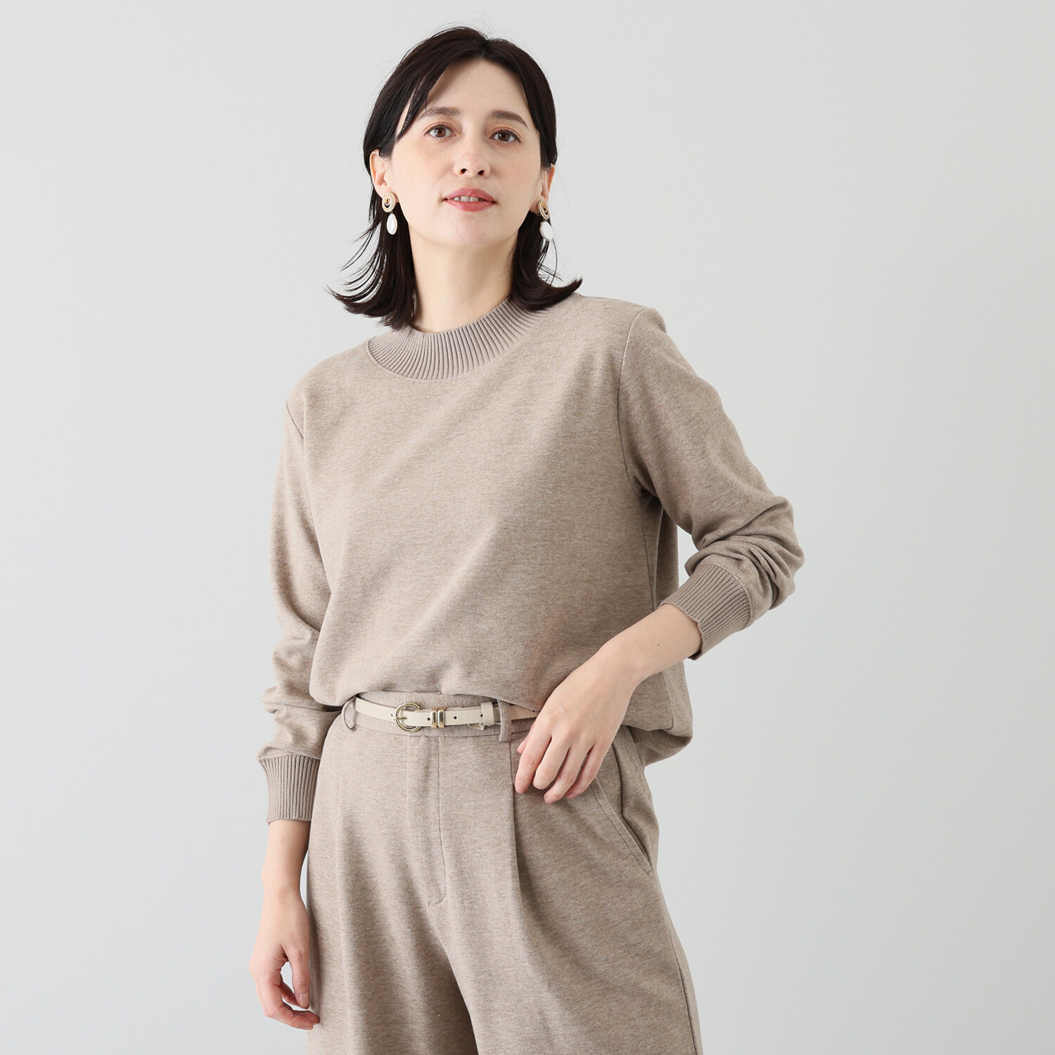 ルナリア 包まれたい心地良さ！ コットン混 リブハイネック チュニックプルオーバー