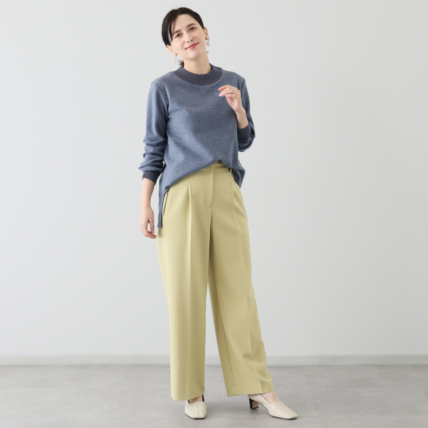 ルナリア 包まれたい心地良さ！ コットン混 リブハイネック チュニックプルオーバー