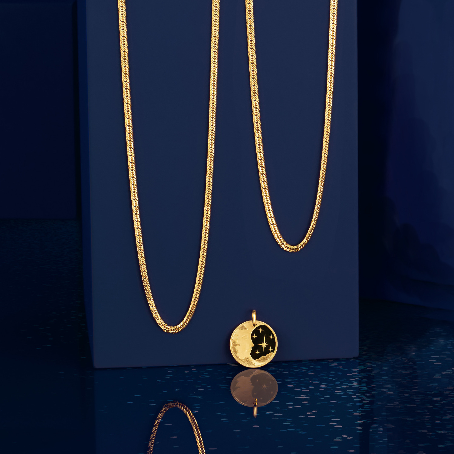 祈平 純金　１１ｇＵＰ １２面カット トリプル喜平チェーン ロングネックレス