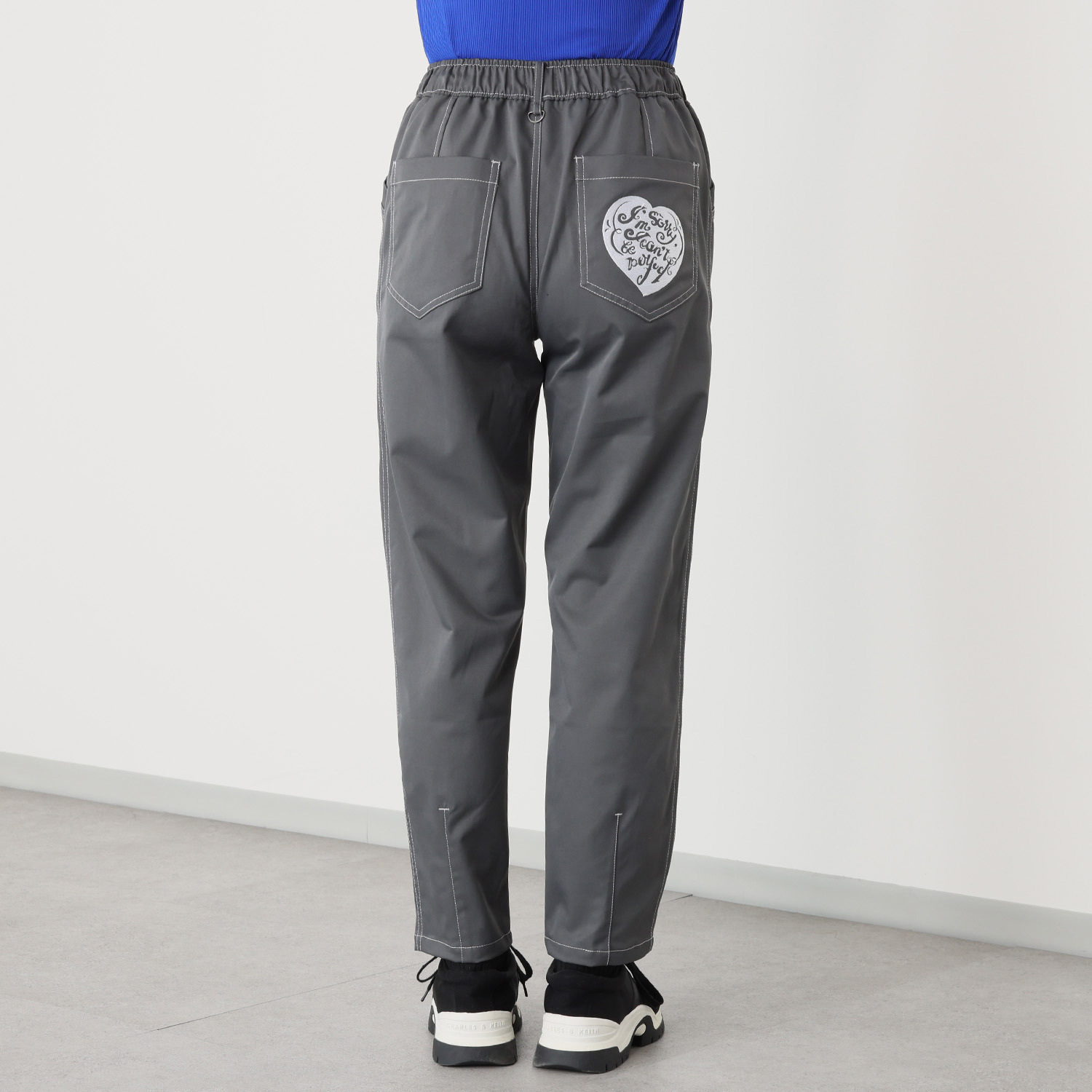 イクシーズ ハートエンブロイダリー 配色ステッチパンツ