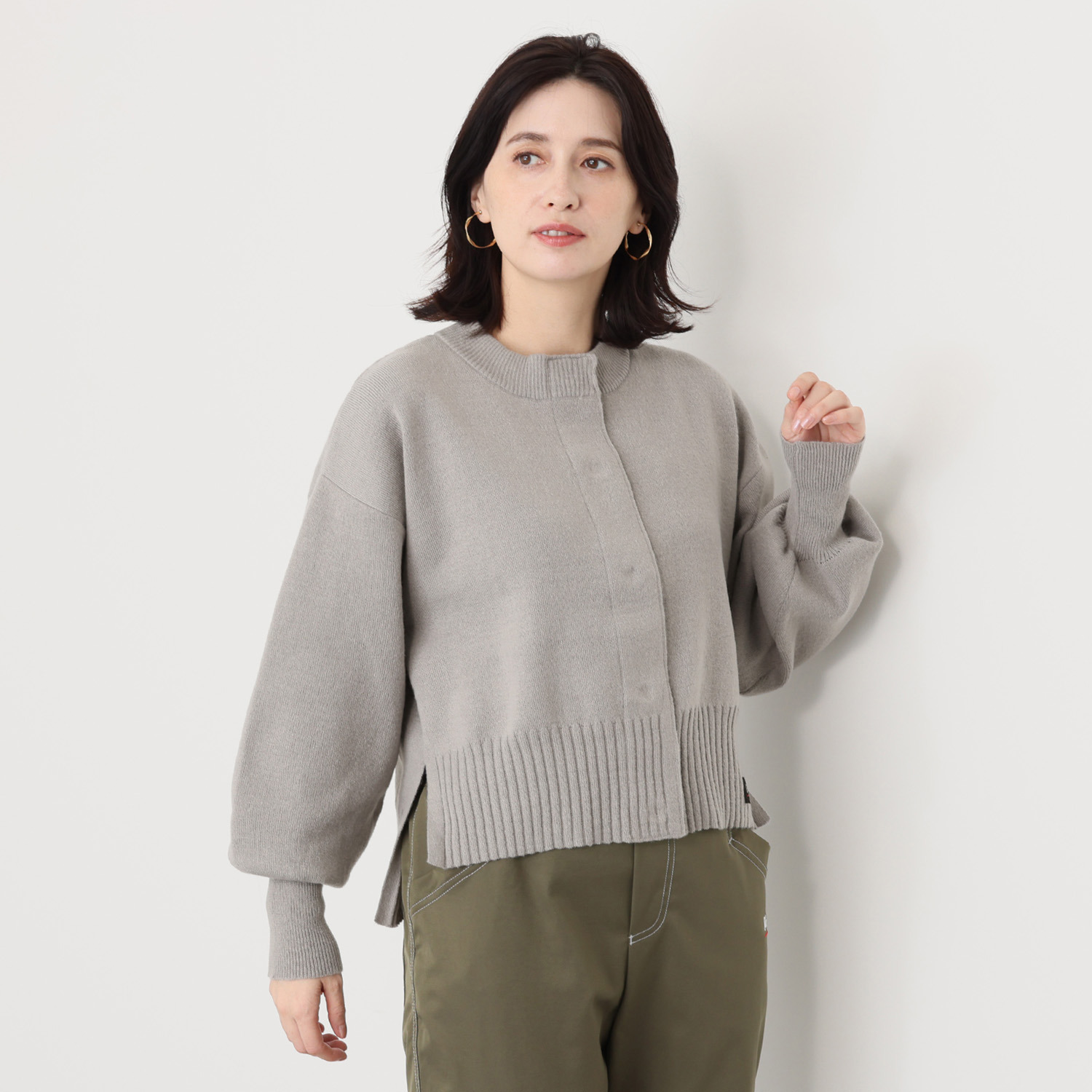 イクシーズ メッセージロゴ ノーカラーカーディガン