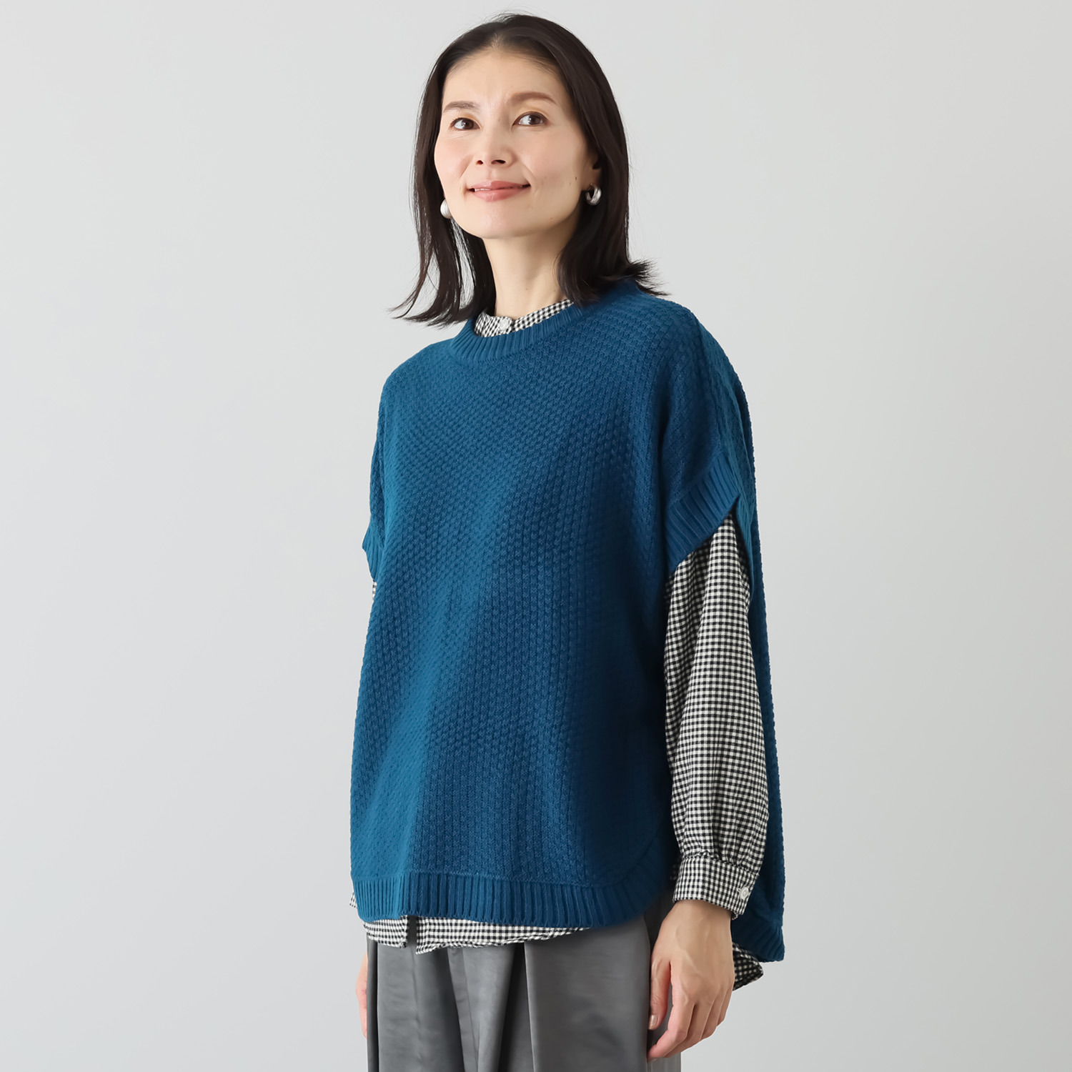 エムエムオー ニットベスト× チェック柄ブラウス アンサンブル